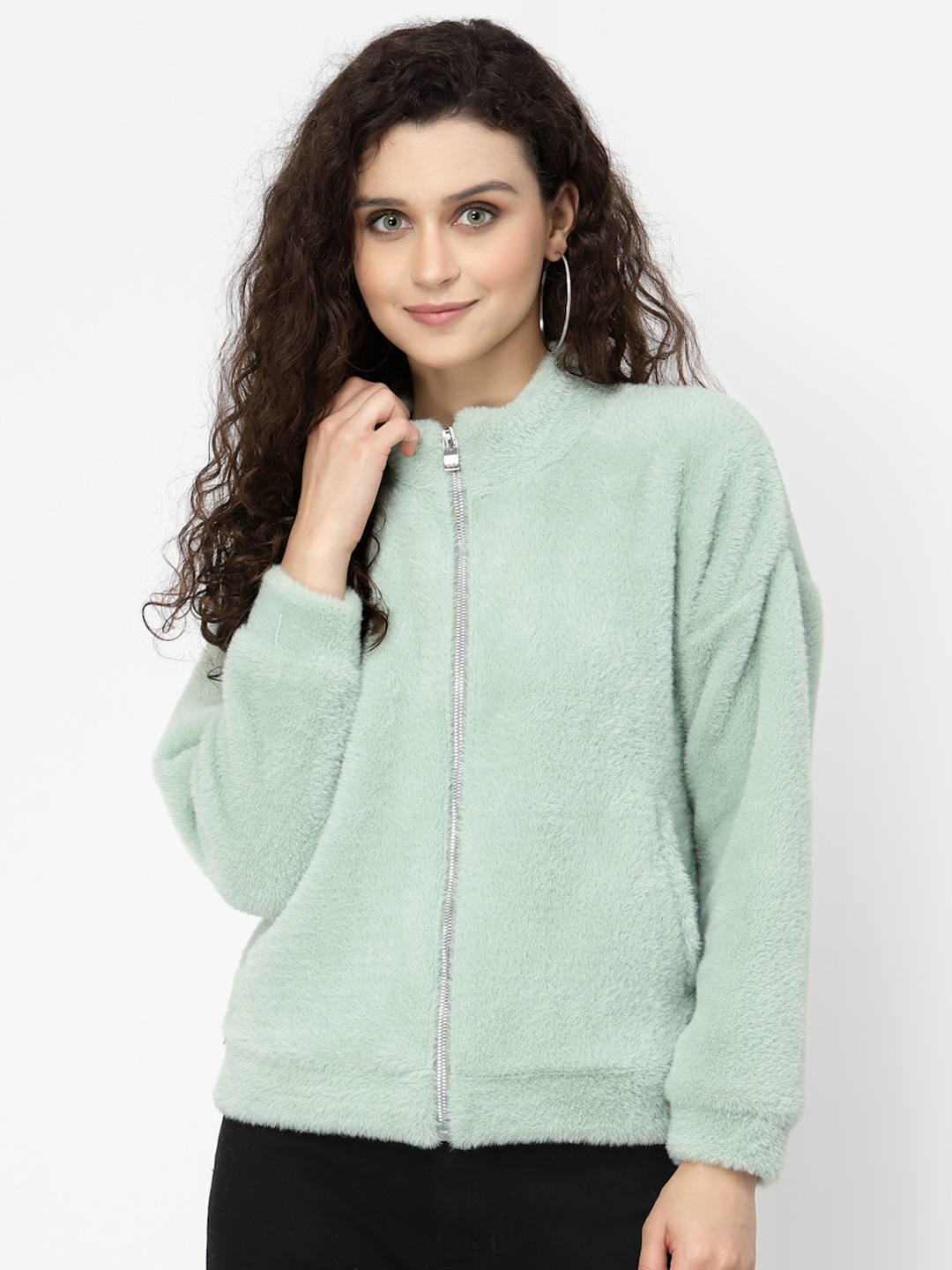

Juelle Women Green Solid Mock Collar Sweatshirt