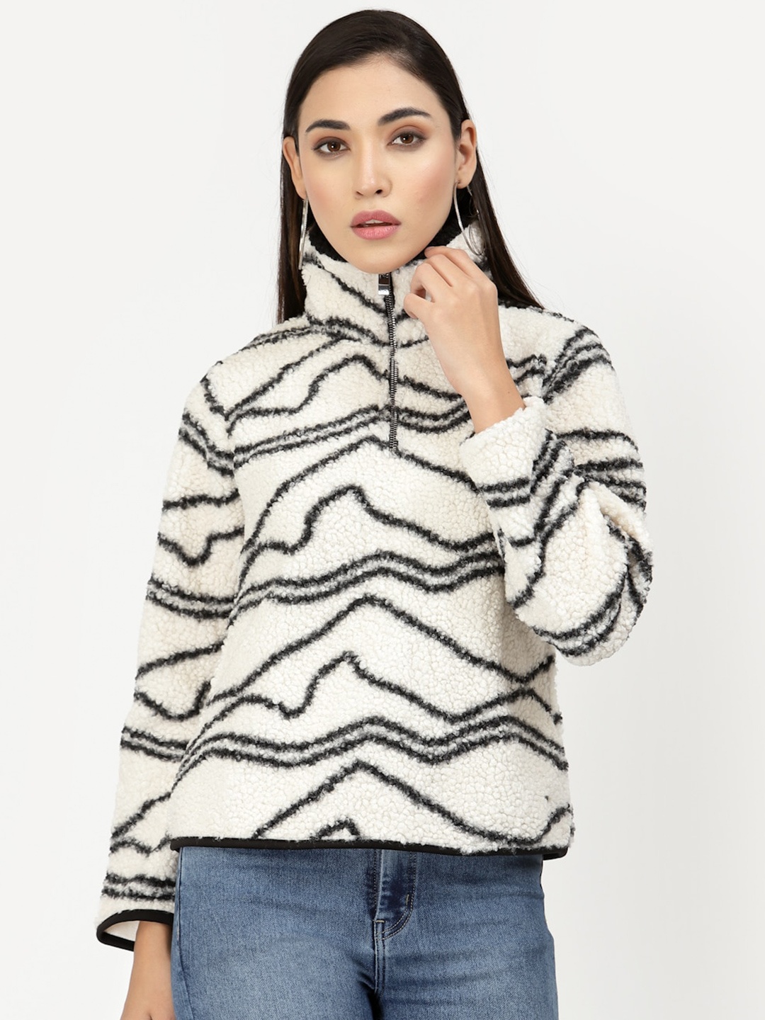 

Juelle Women White Printed Mock Collar Sweatshirt