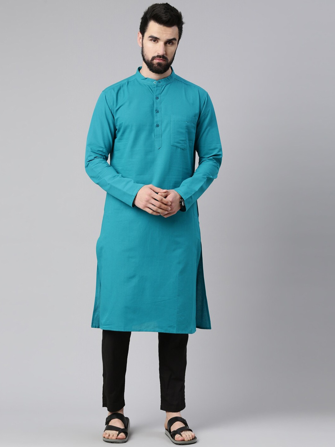 

Kryptic Men Teal Cotton Kurta