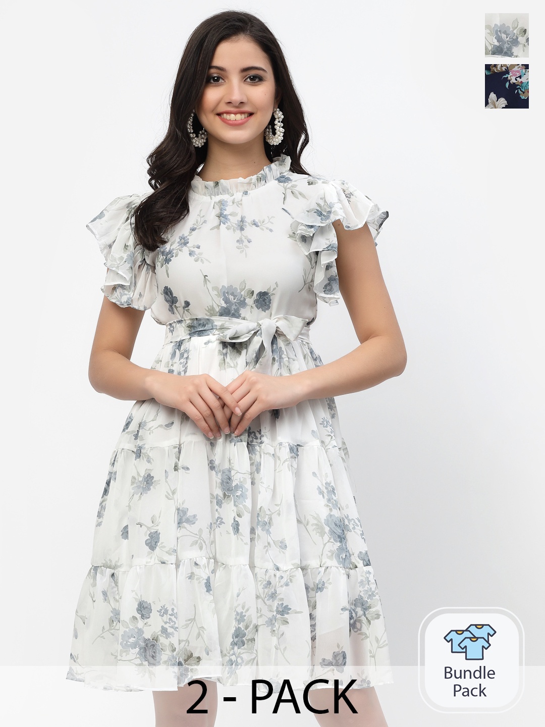 

MISS AYSE Women Navy Blue & White Pack Of 2 Floral Printed Fit & Flare Maxi Dress