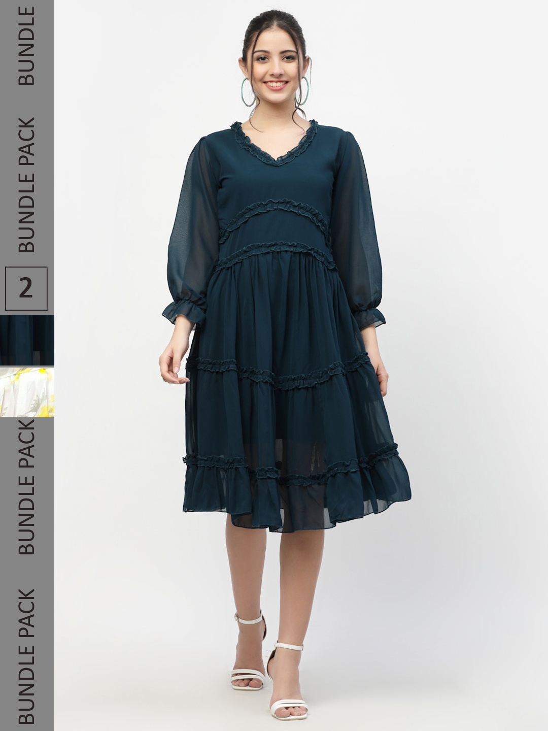 

MISS AYSE Women Navy Blue & White Pack Of 2 Fit & Flare Dresses
