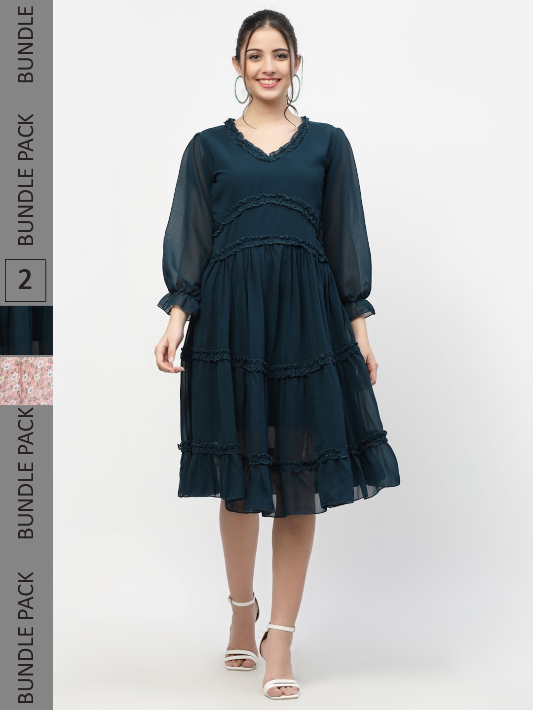 

MISS AYSE Women Navy Blue & White Pack Of 2 Fit & Flare Dresses