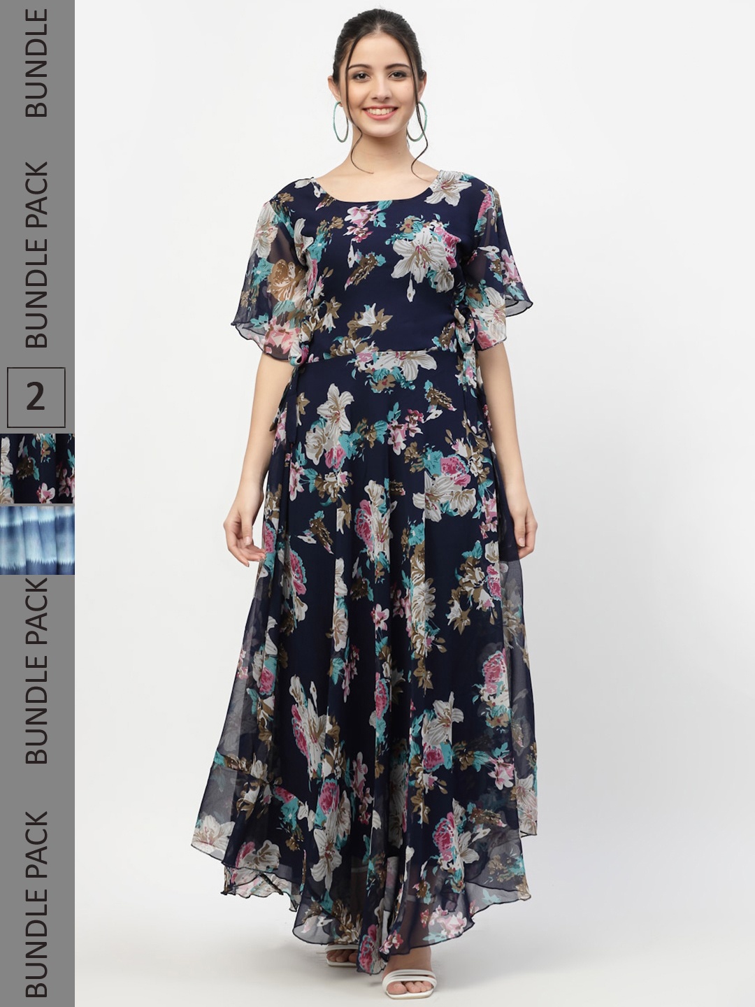 MISS AYSE Women Navy Blue & Off White Pack Of 2 Floral Maxi Dress