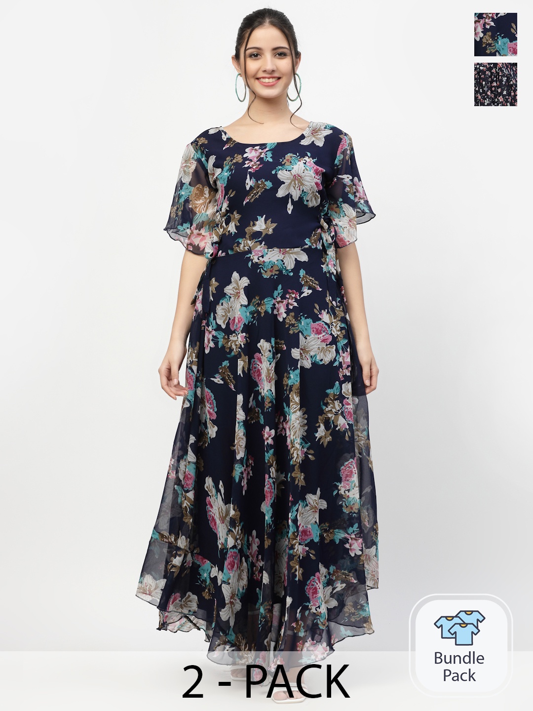 

MISS AYSE Women Navy Blue & Off White Pack Of 2 Floral Printed Dresses