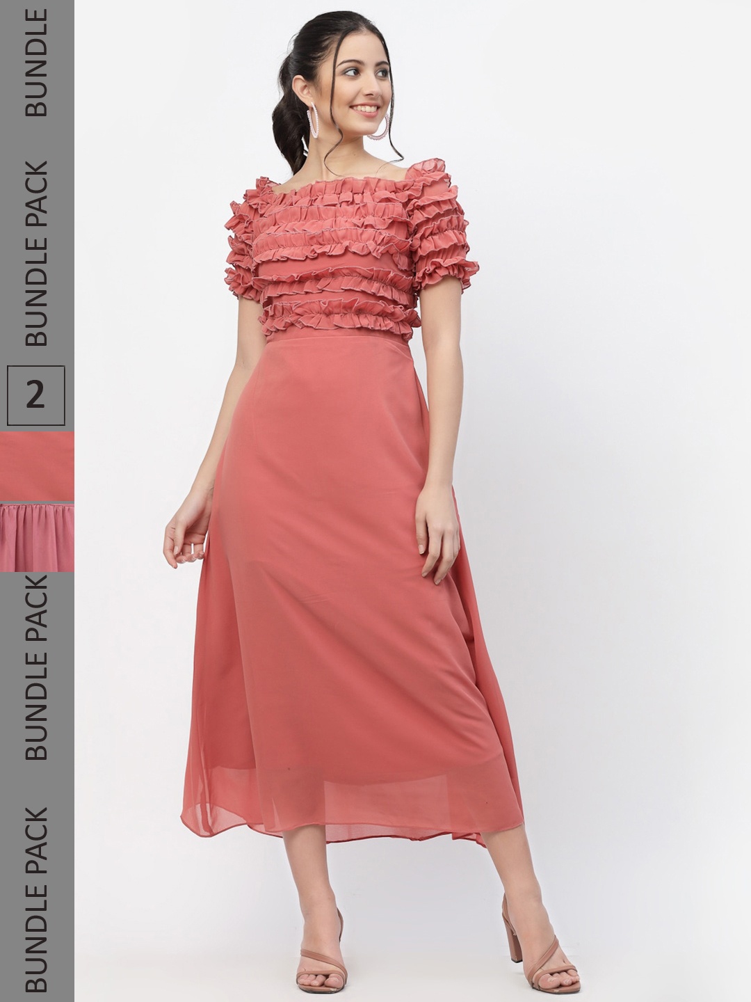 

MISS AYSE Pack Of 2 Coral & Peach Fit & Flare Dresses