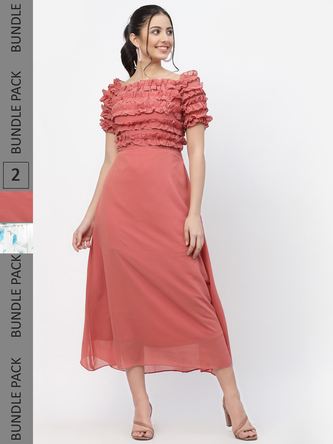 

MISS AYSE Pack Of 2 Coral & Off White Fit & Flare Dresses