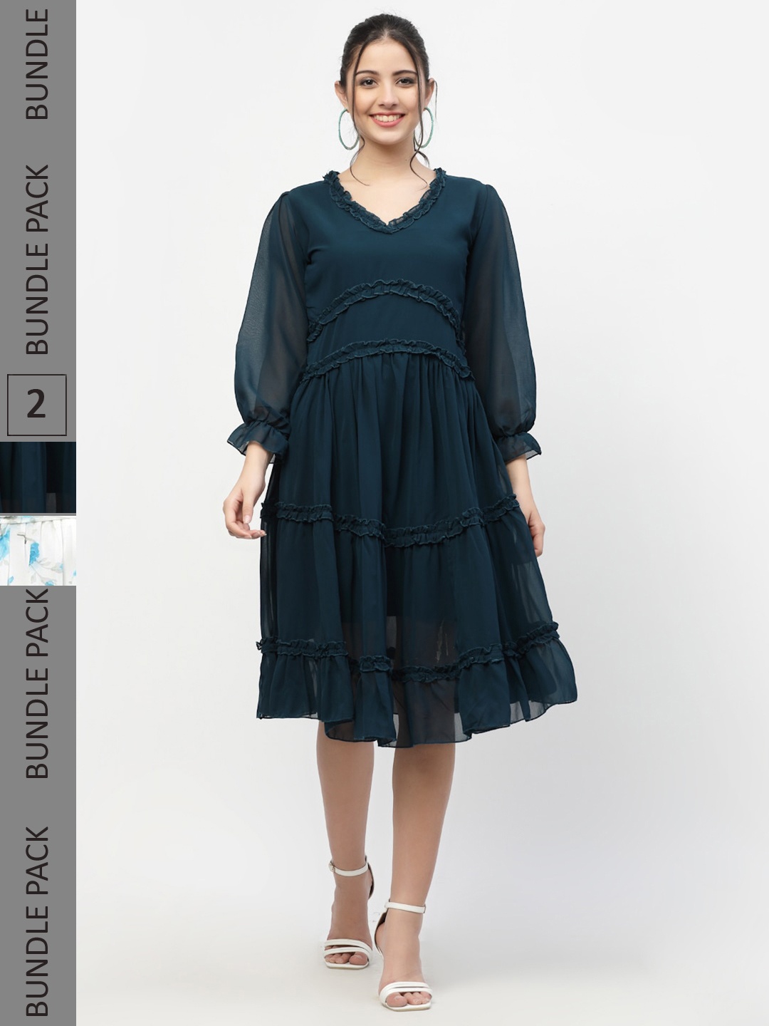 

MISS AYSE Women Navy Blue & White Pack Of 2 Dresses