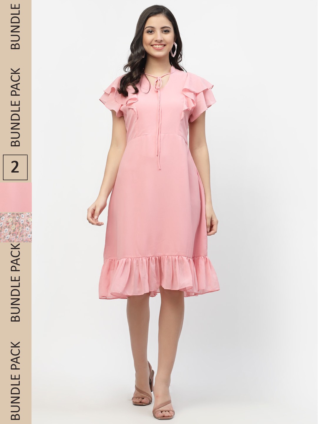 

MISS AYSE Pack Of 2 Peach-Coloured & Peach A-Line Midi Dresses