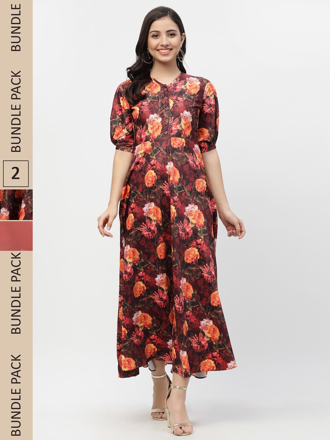 

MISS AYSE Red & Peach Pack of 2 Floral Midi Dresses