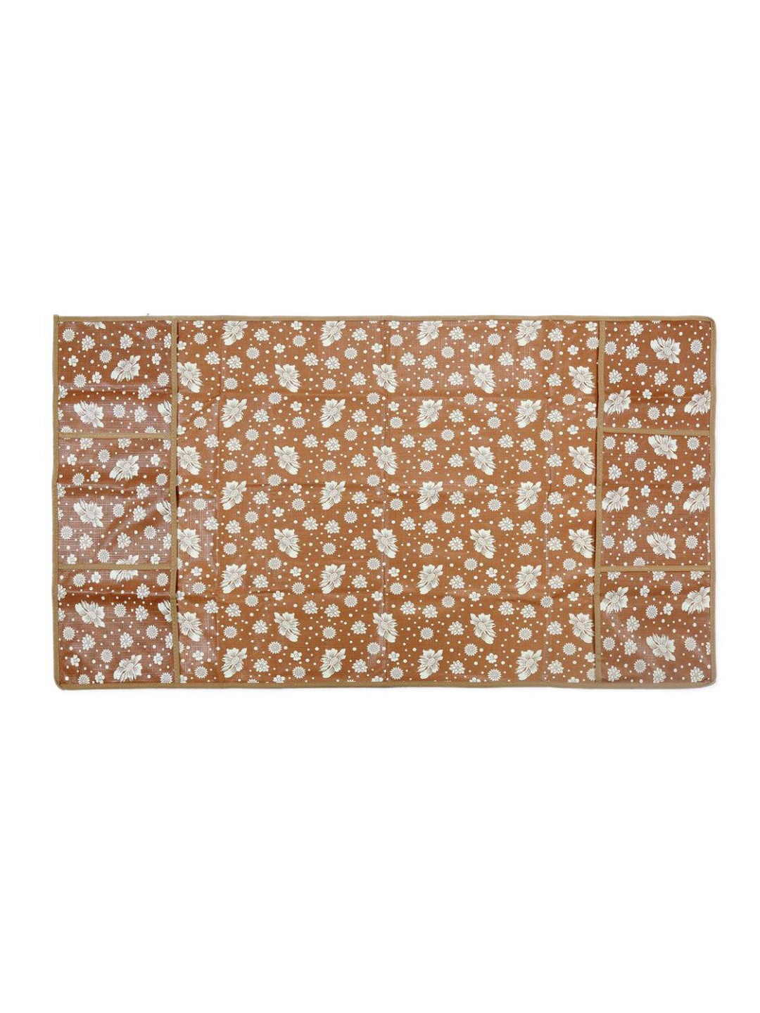 

Athome by Nilkamal Brown & White Floral Printed 6 Pockets Fridge Top Cover