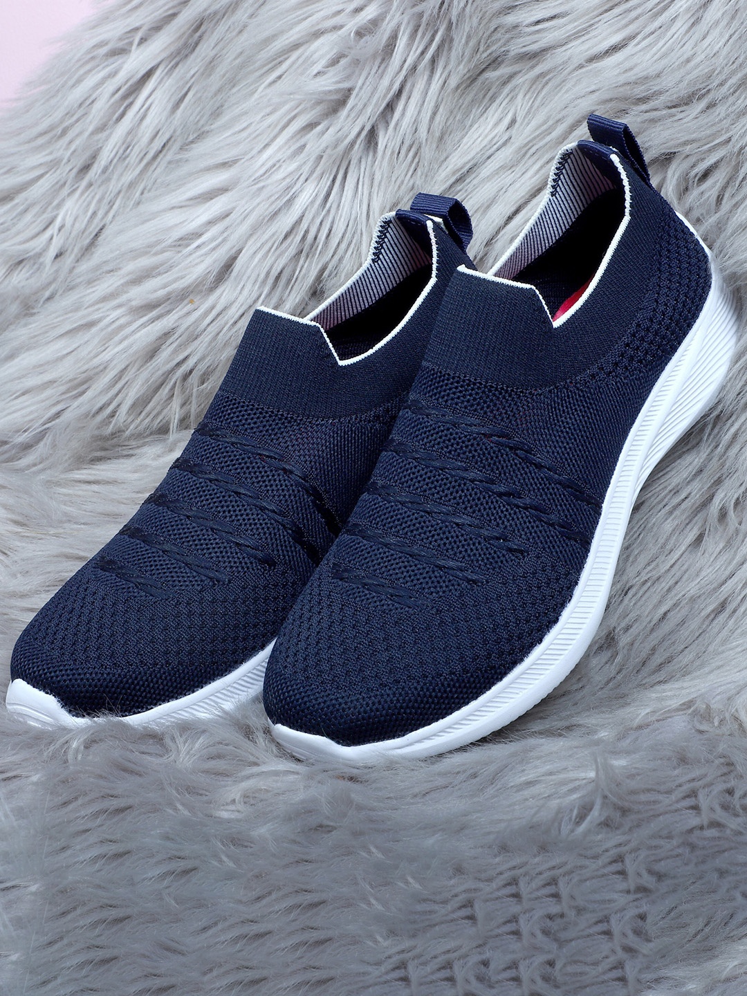

TPENT Women Navy Blue Woven Design Slip-On Sneakers