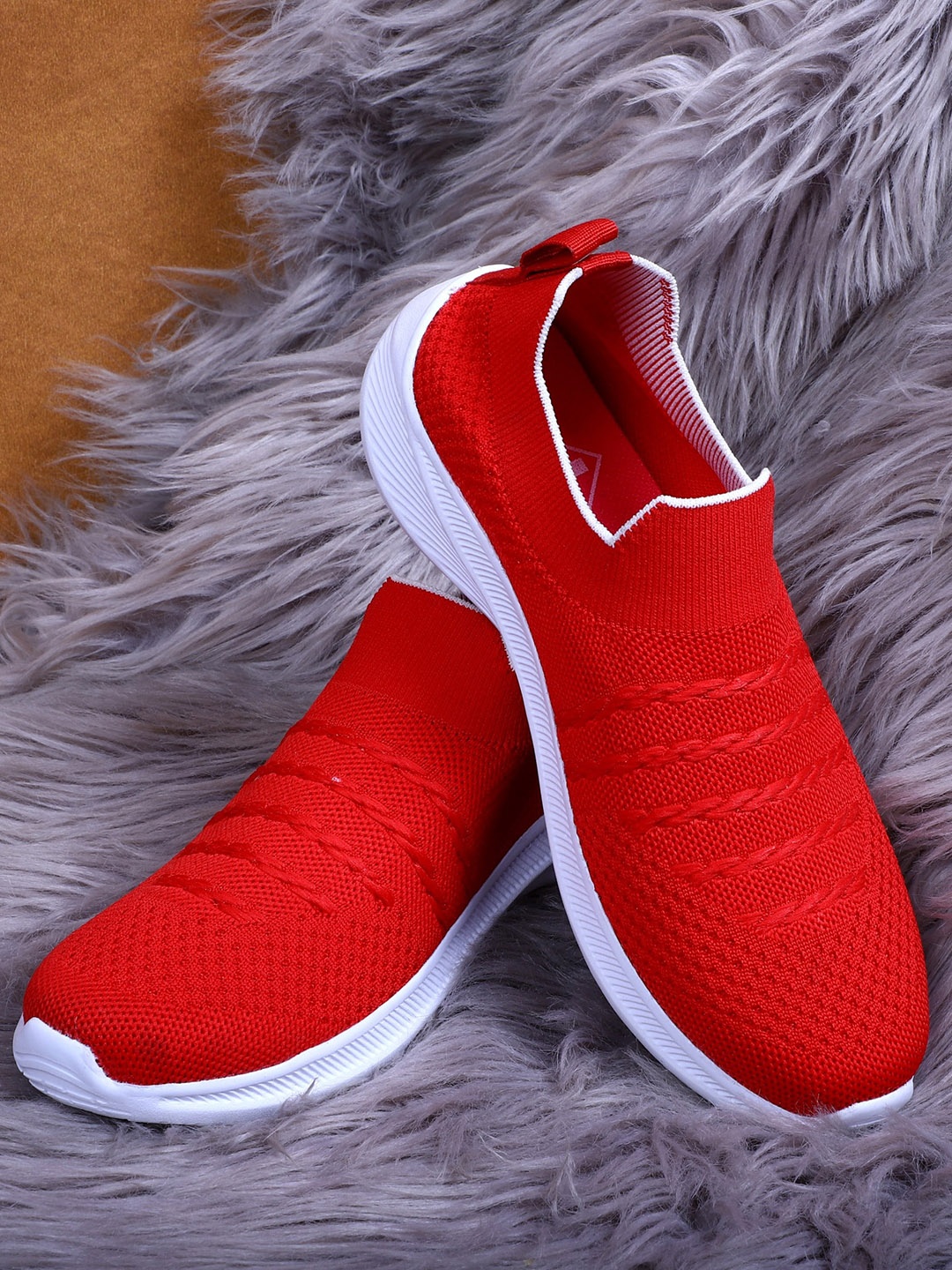 

TPENT Women Red Woven Design Slip-On Sneakers