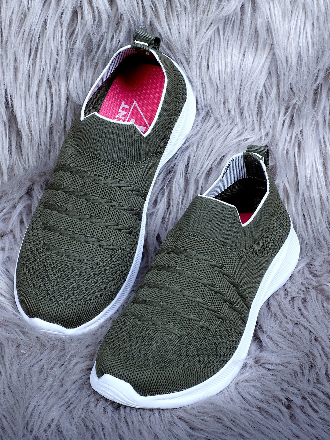 

TPENT Women Olive Green Woven Design Slip-On Sneakers