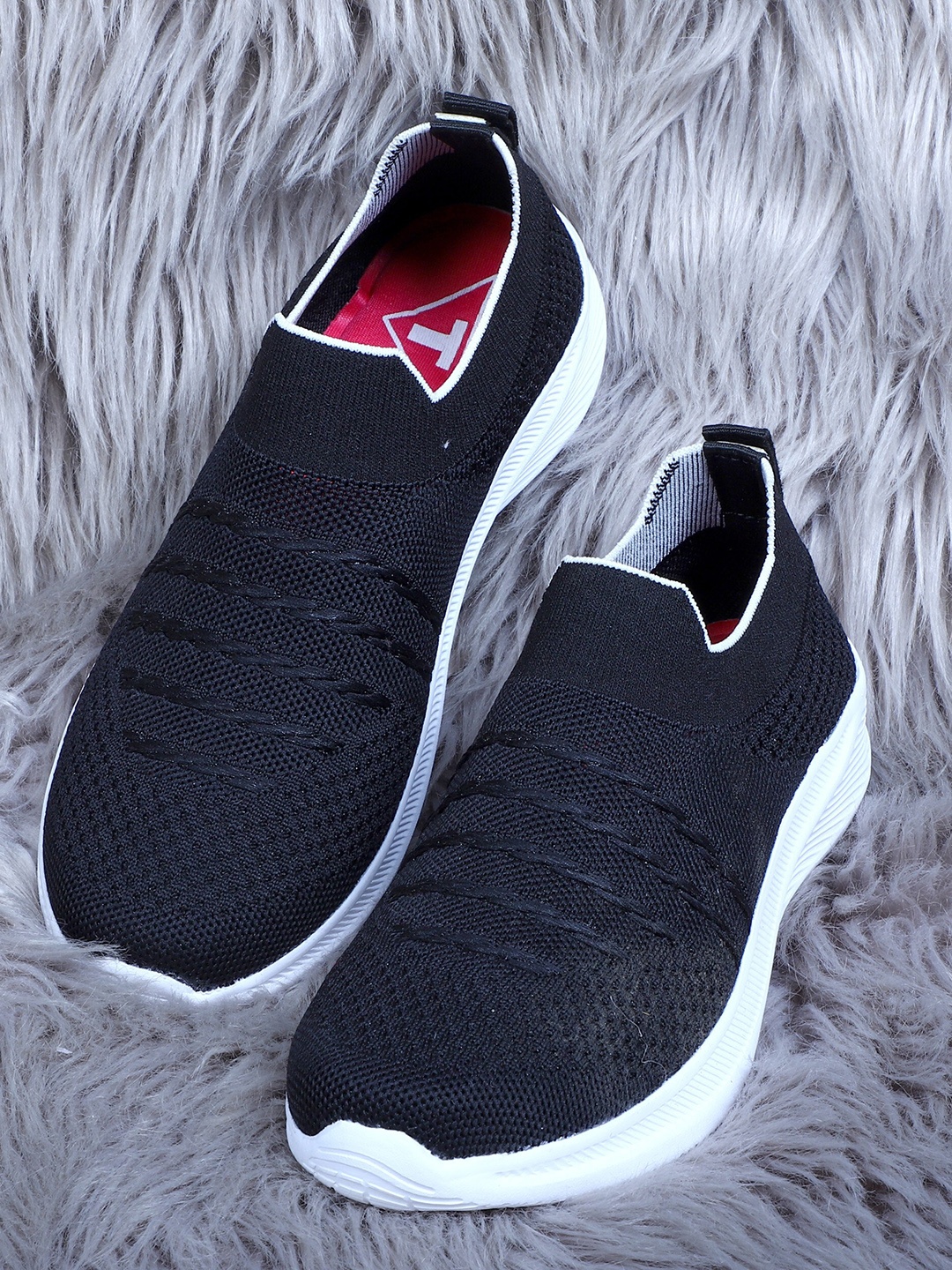 

TPENT Women Black Woven Design Slip-On Sneakers