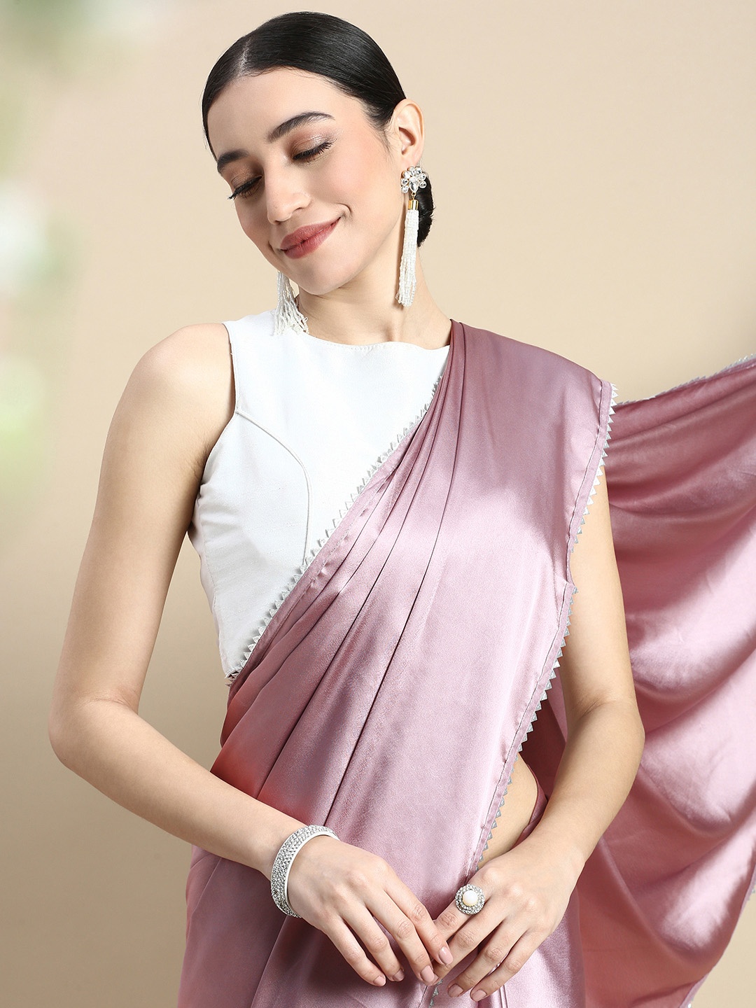 

kasee Solid Satin Saree, Lavender