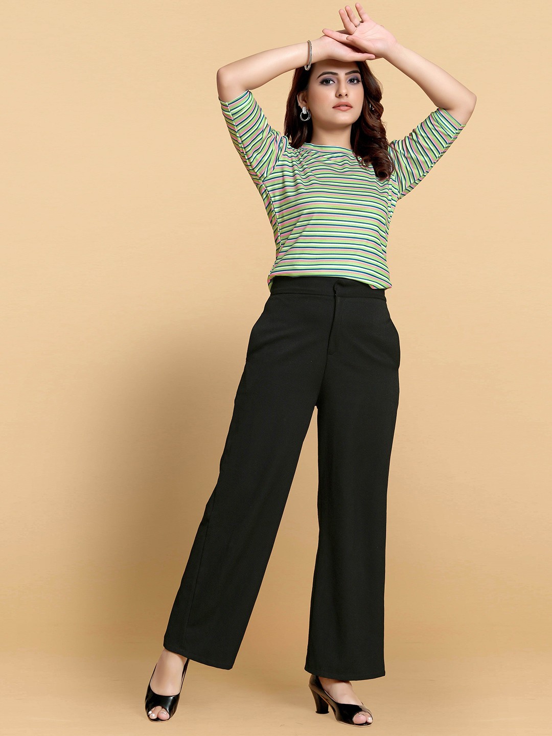 

AUCREATIONS Green Striped Organic Cotton Crop Top