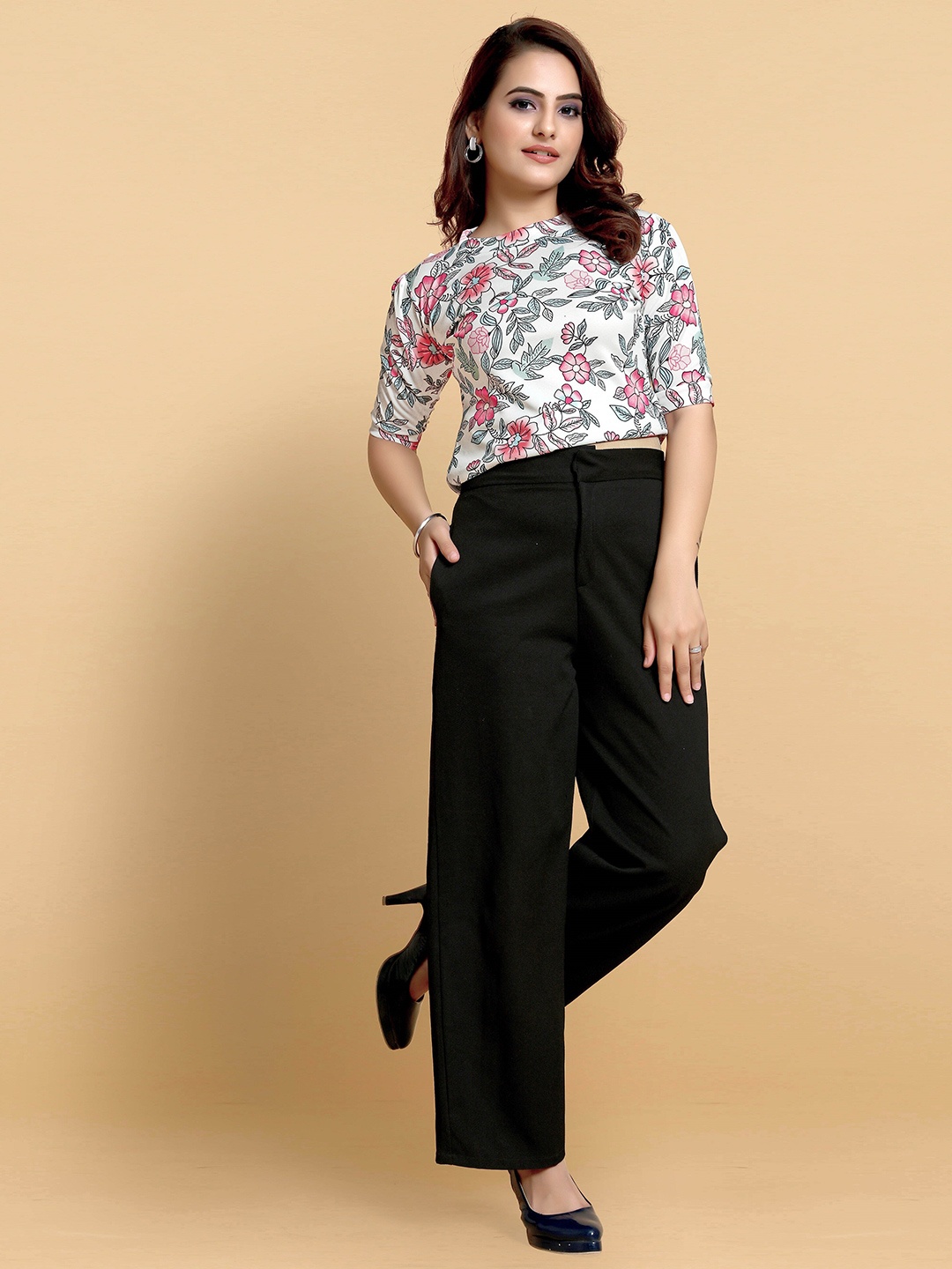 

AUCREATIONS White Floral Print Organic Cotton Crop Top