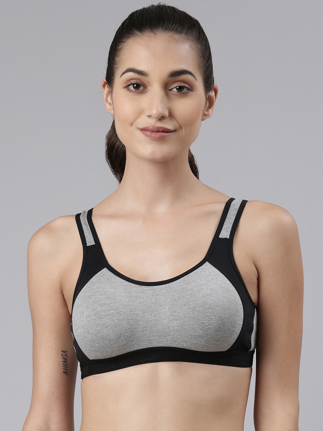 

Dollar Missy Pack of 1 Cotton Wire-Free Moulded Sports Bra, Grey