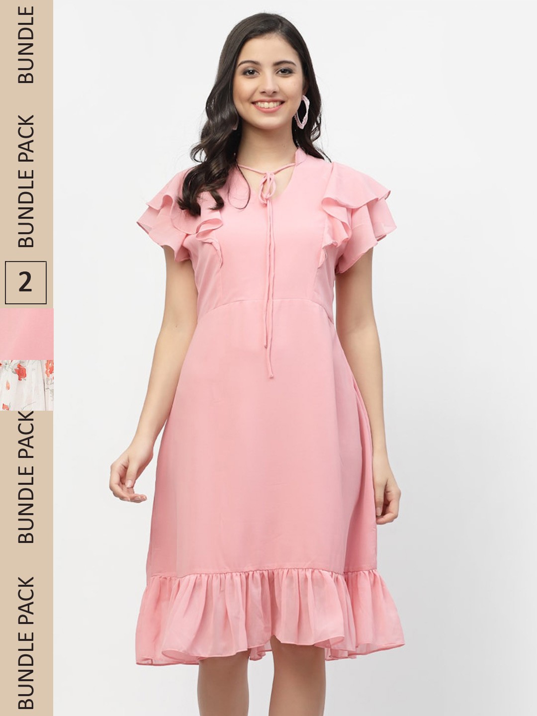 

MISS AYSE Pink & Off White Fit & Flare Dresses