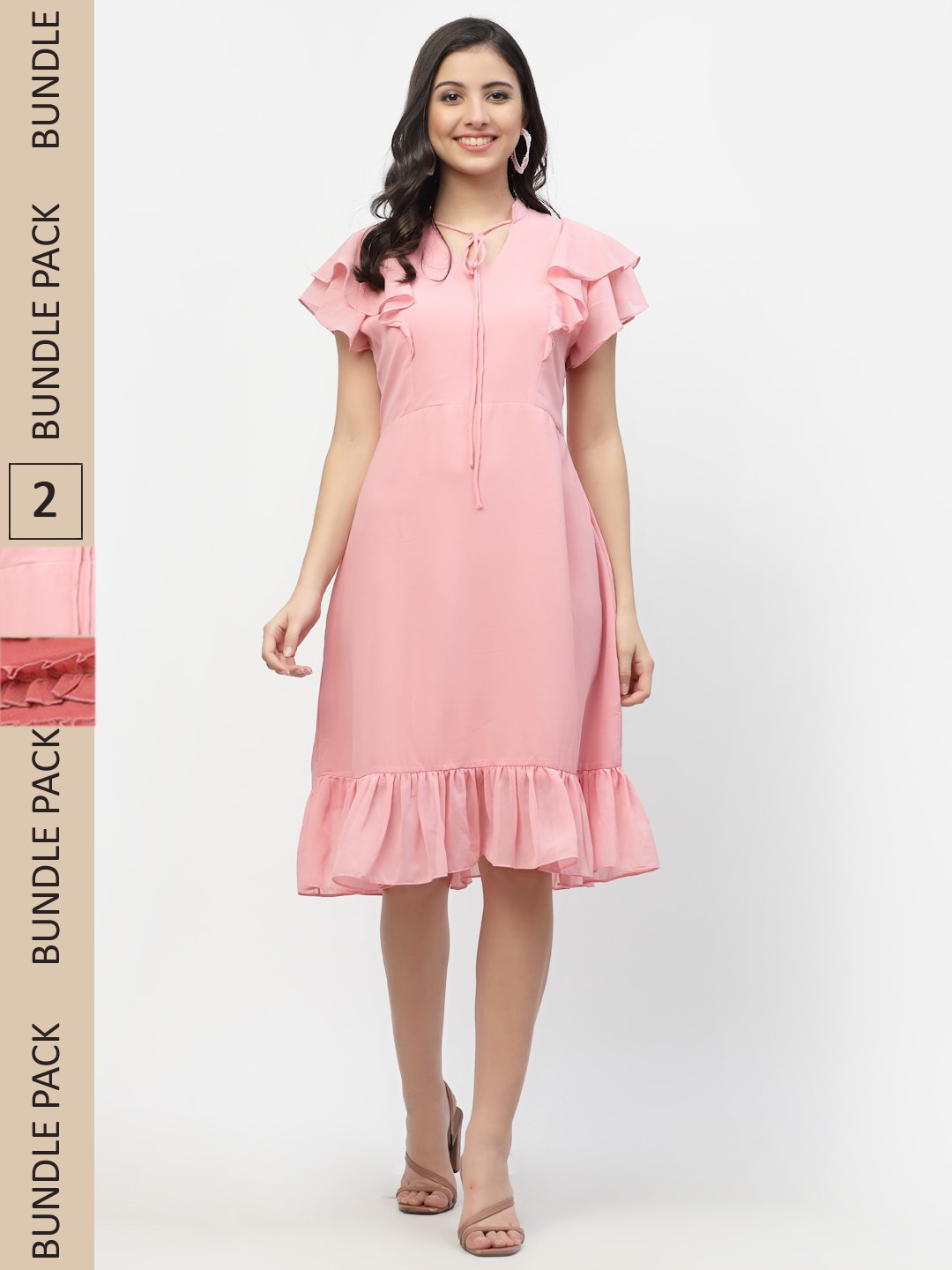 

MISS AYSE Pack Of 2 Pink & Coral Printed Fit & Flare Dresses