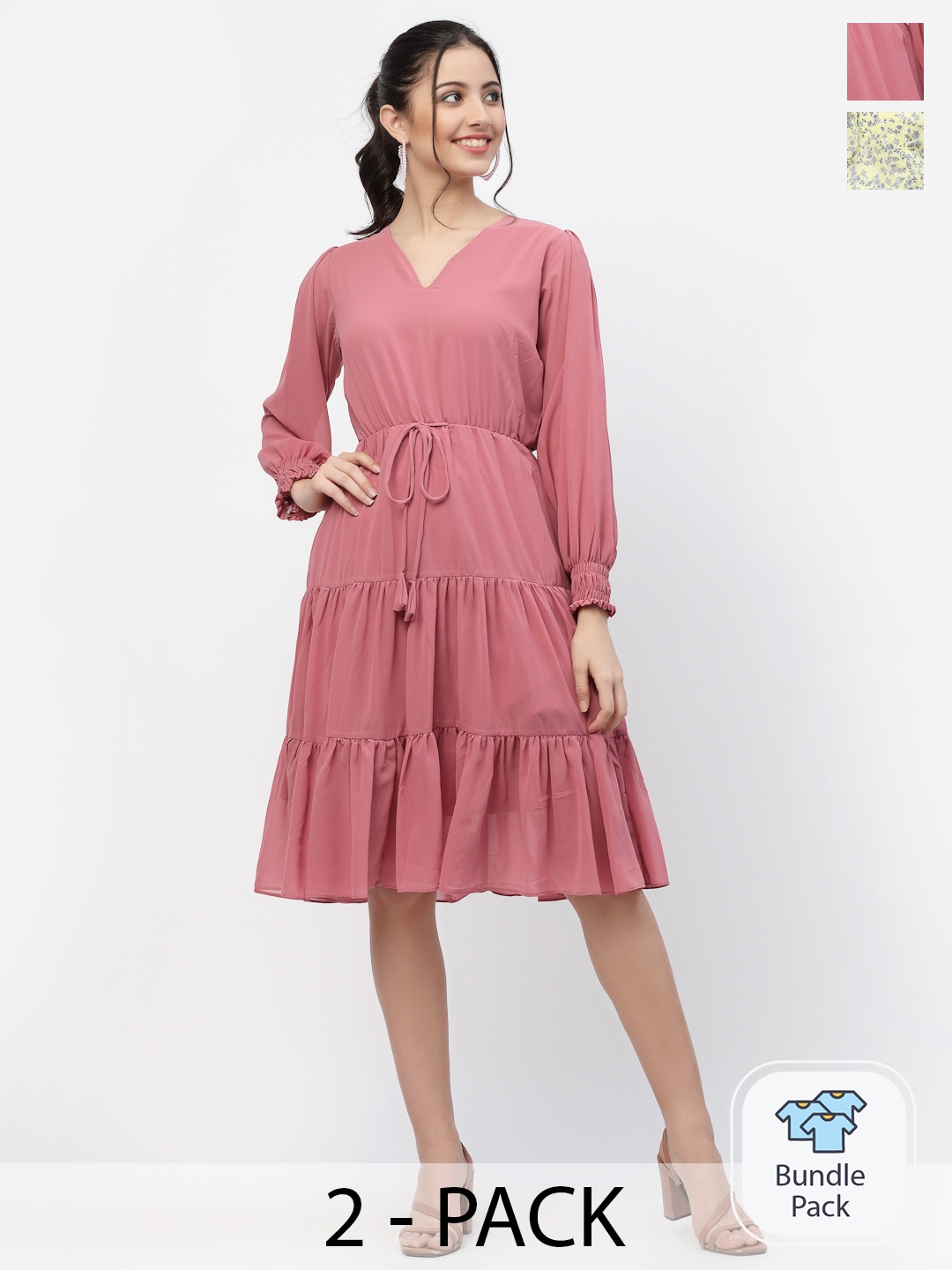 

MISS AYSE Yellow & Grey Floral Georgette Dress