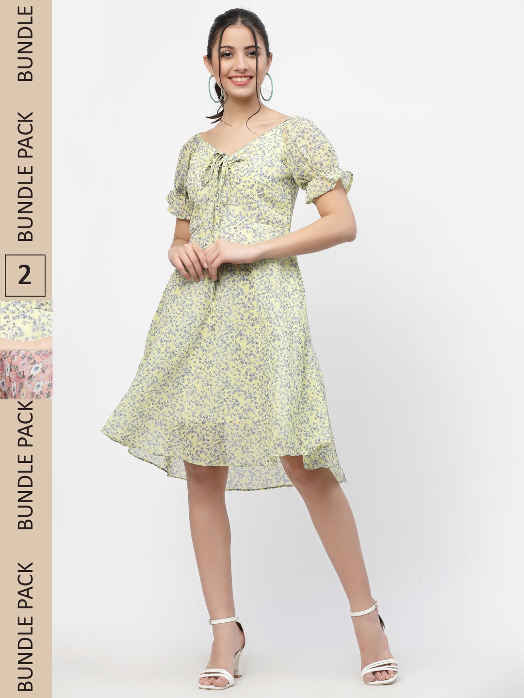 

MISS AYSE Yellow & Peach Pack of 2 Floral Dresses
