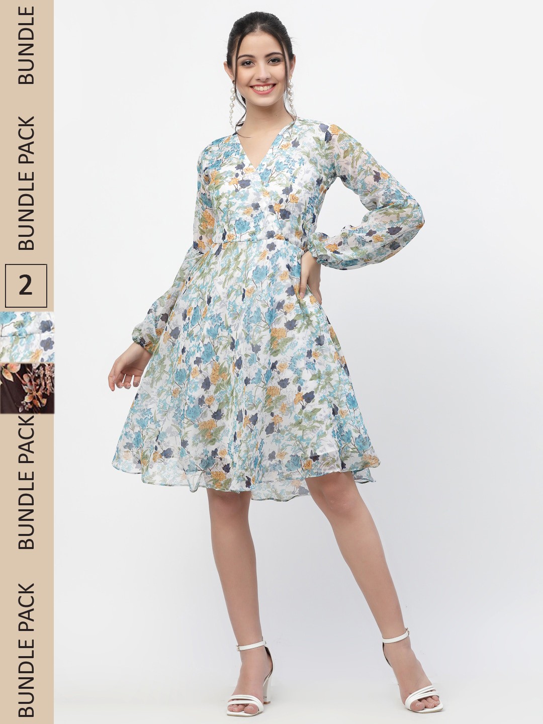 

MISS AYSE White & Brown Pack of 2 Floral Dresses