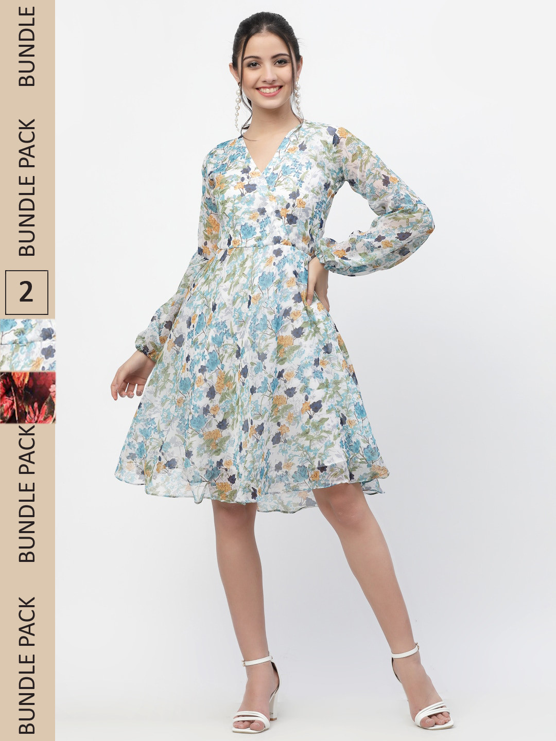 

MISS AYSE Off White & Red Pack of 2 Floral Dresses