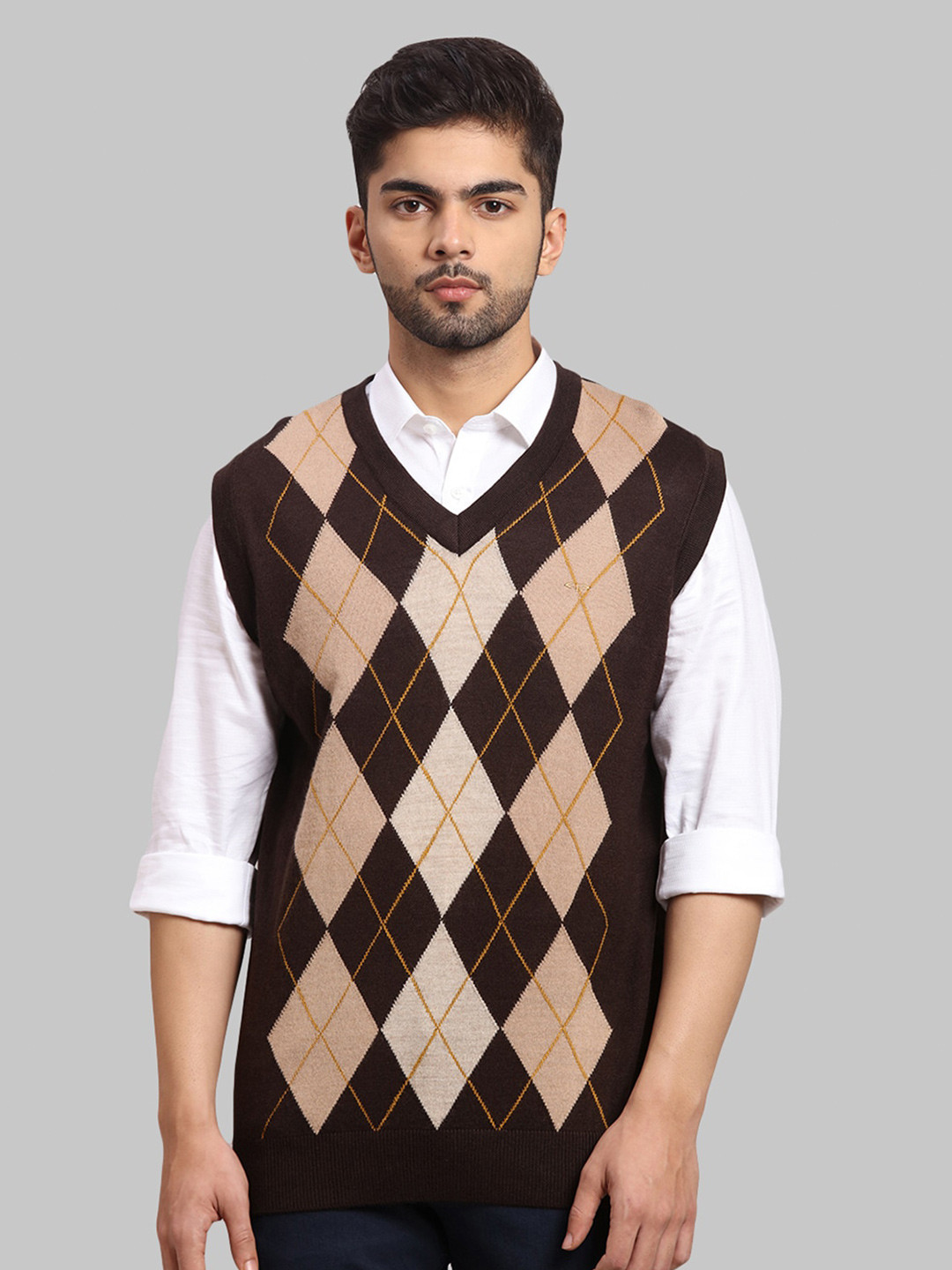 

ColorPlus Men Brown & Cream-Coloured Printed Sweater Vest