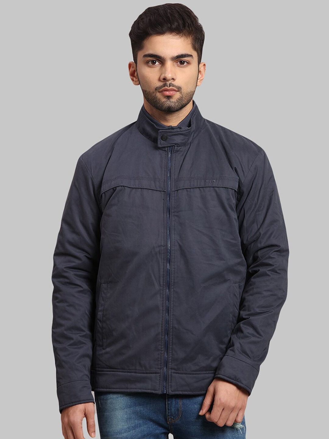 

ColorPlus Men Navy Blue Cotton Open Front Jacket
