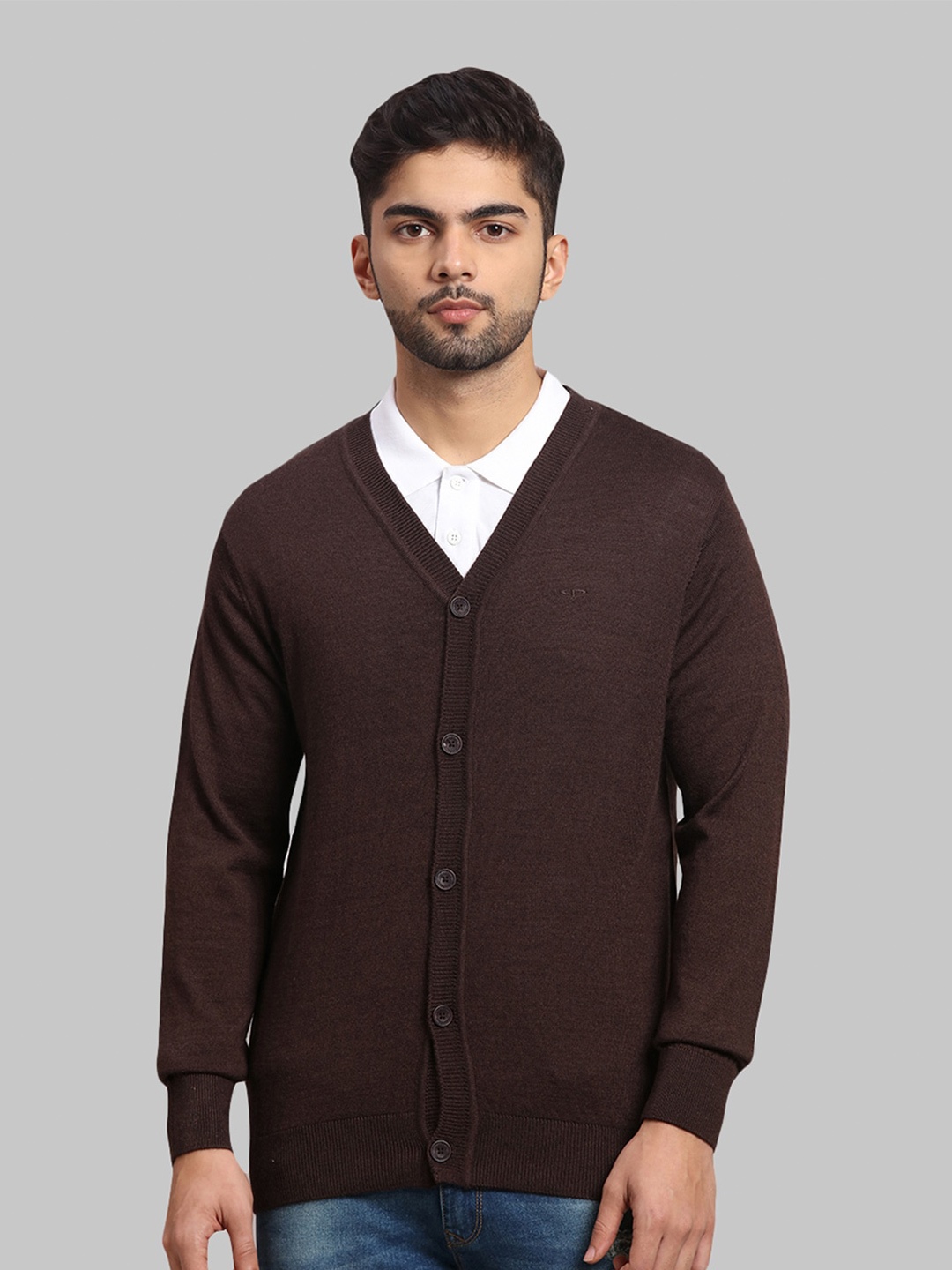 

ColorPlus Men Brown V-Neck Long Sleeves Wool Cardigan