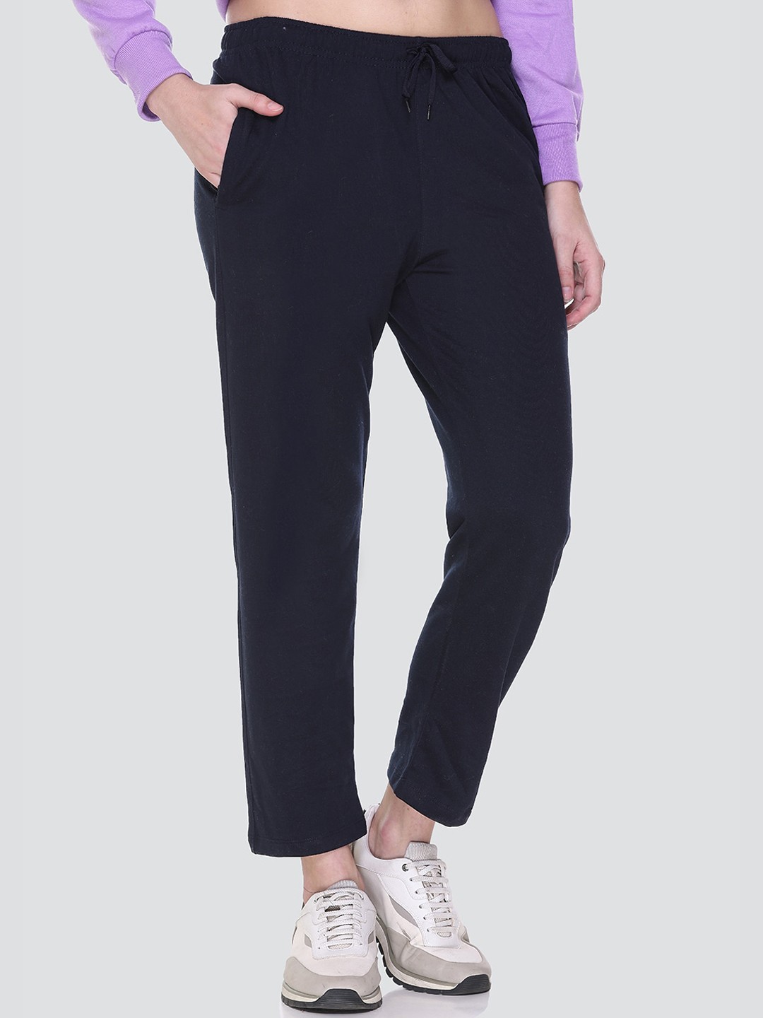 

CUPID Women Plus Size Cotton Fleece Winter Wear Track Pants, Navy blue