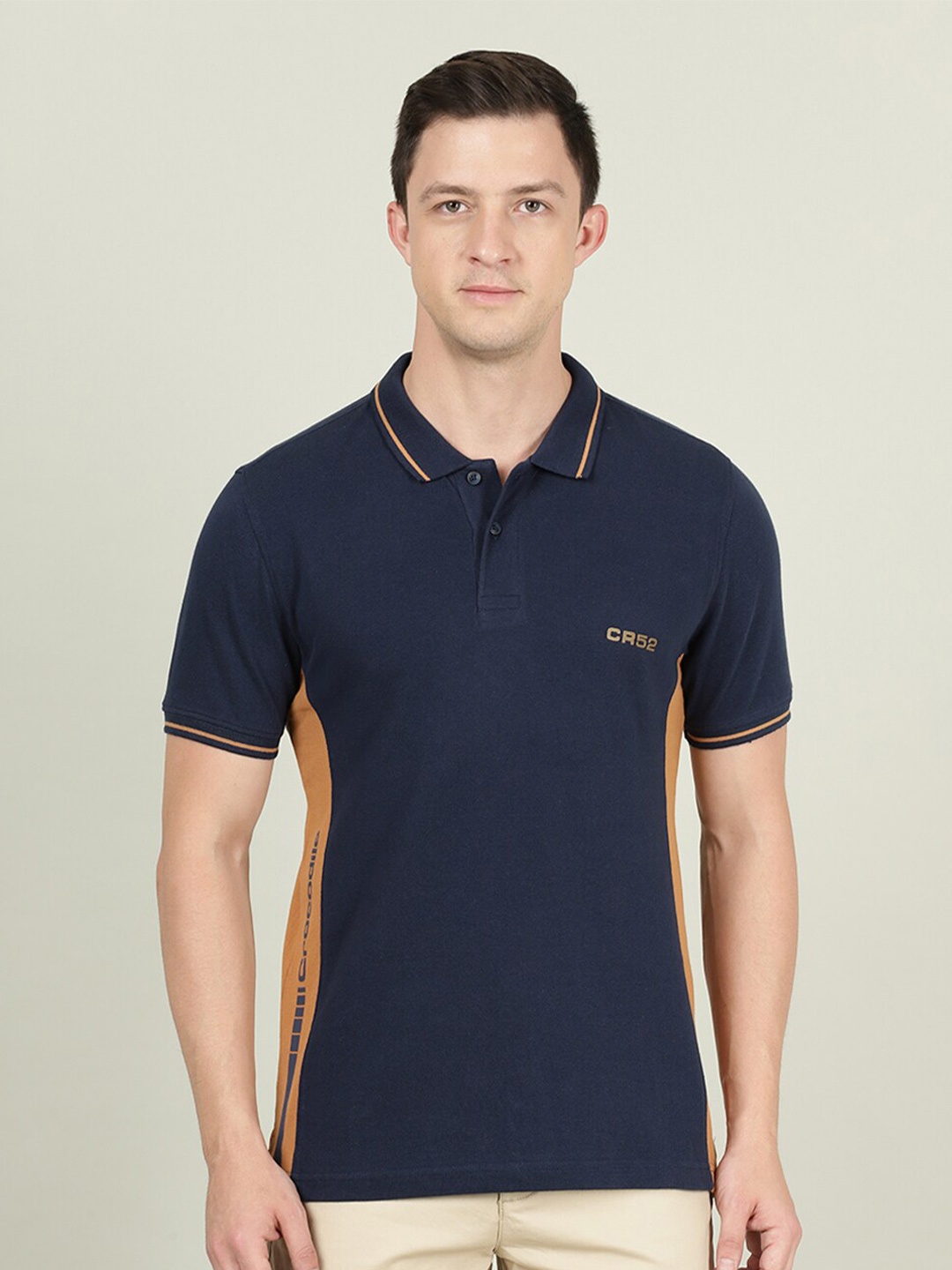 

Crocodile Men Blue Colourblocked Polo Collar Slim Fit Cotton T-shirt