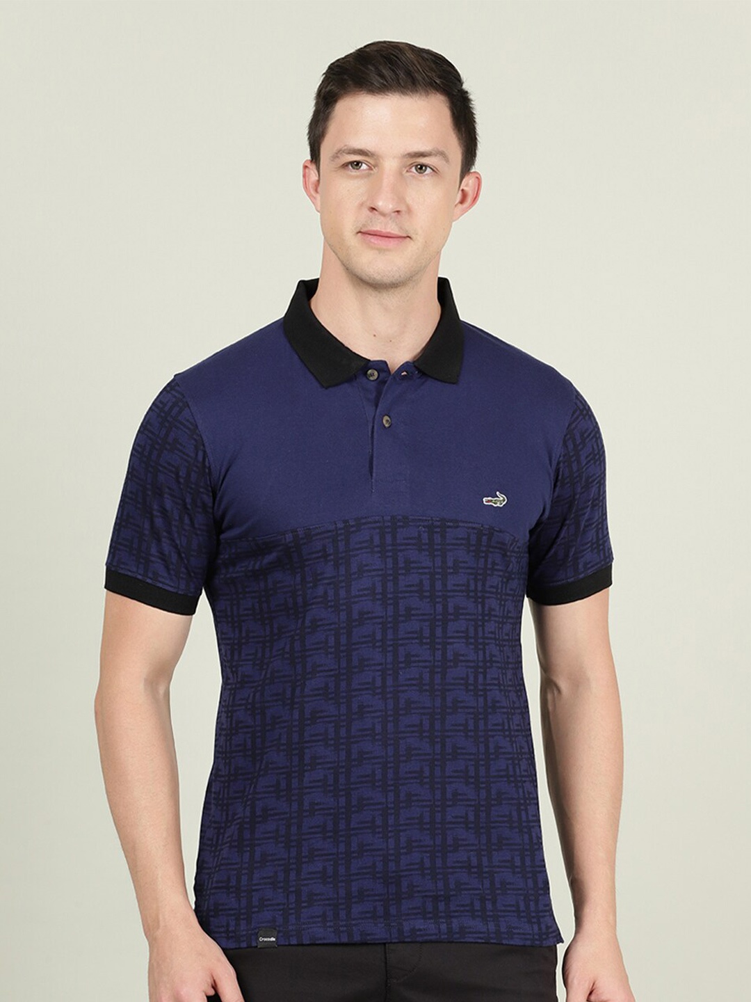 

Crocodile Men Blue Polo Collar Slim Fit Cotton T-shirt
