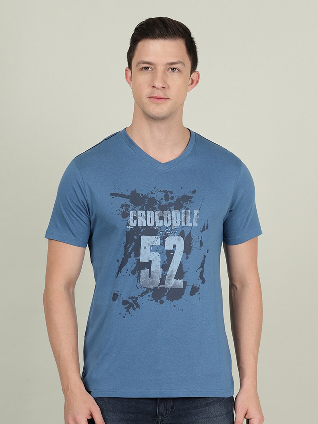 

Crocodile Men Blue Typography Printed Slim Fit Cotton T-shirt