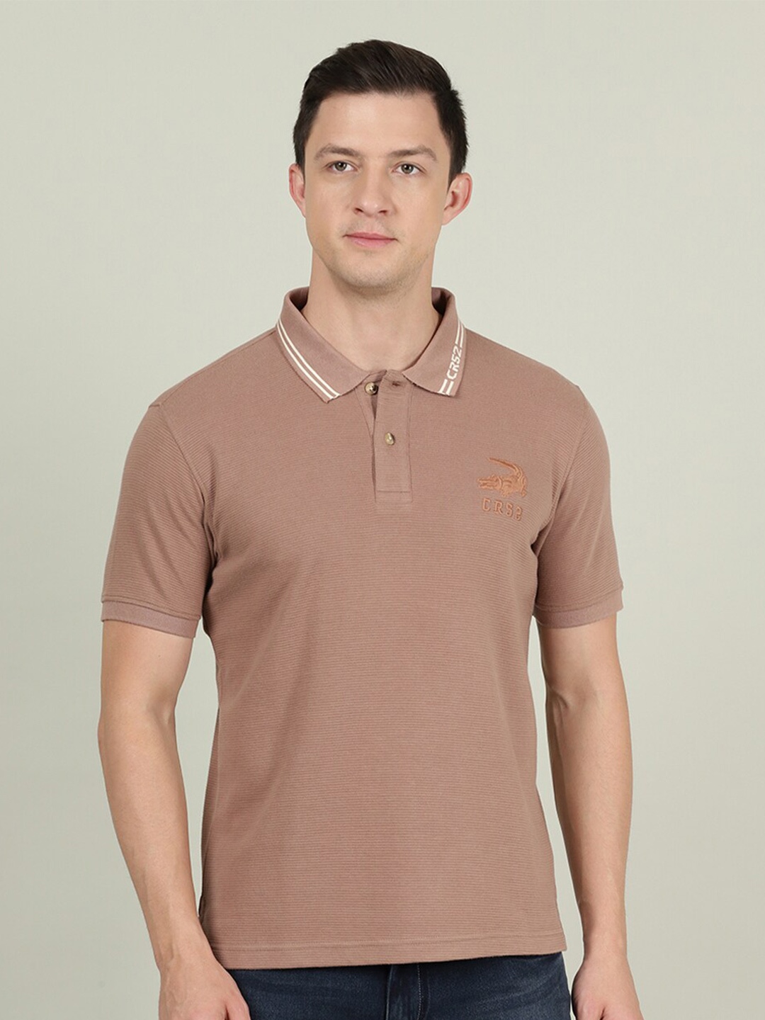 

Crocodile Men Brown Polo Collar Slim Fit Cotton T-shirt