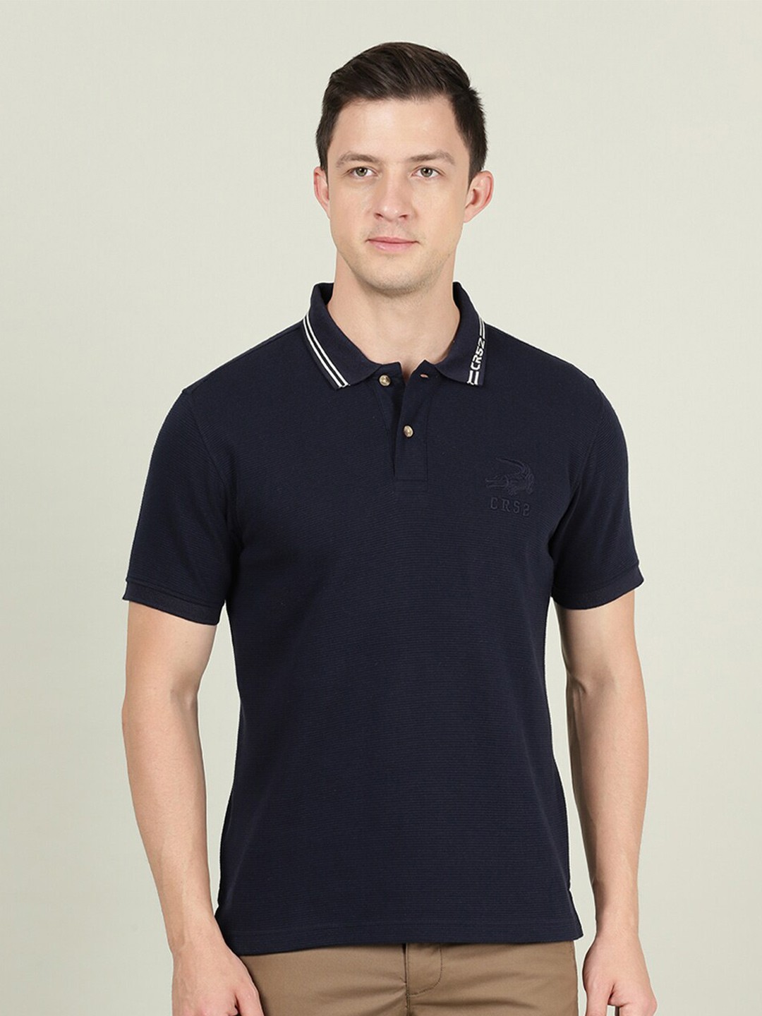 

Crocodile Men Blue Polo Collar Slim Fit Cotton T-shirt