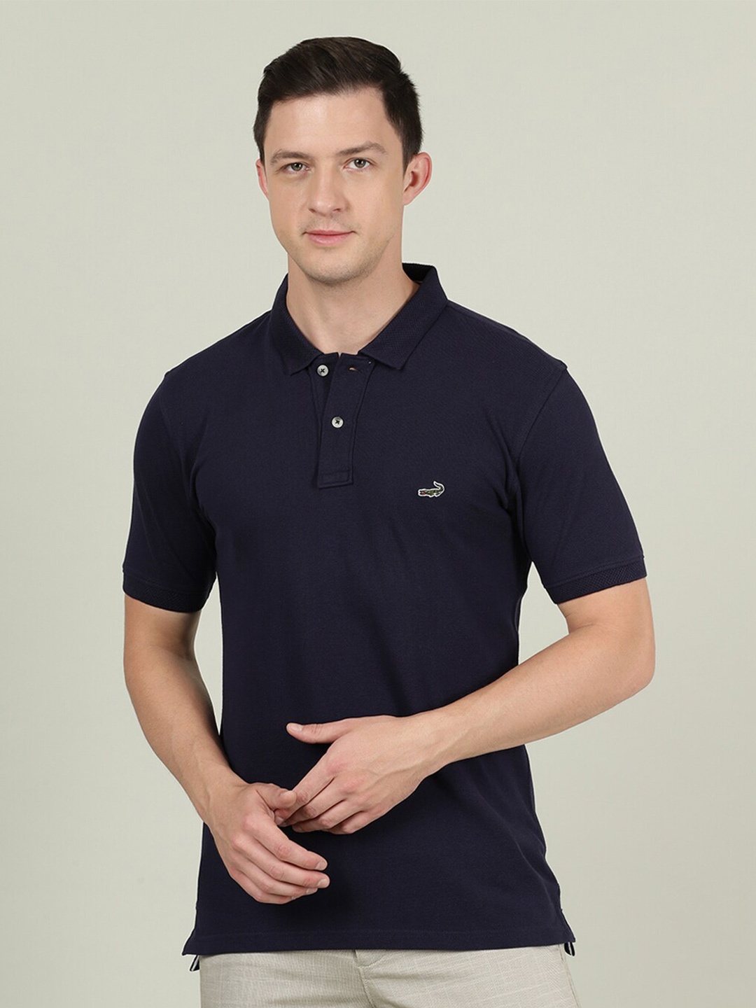 

Crocodile Men Blue Polo Collar Slim Fit Cotton T-shirt