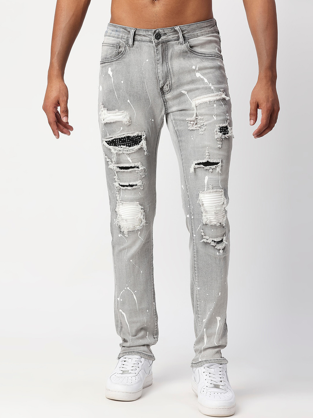 

WAIMEA Men Grey Skinny Fit Highly Distressed Heavy Fade Stretchable Cotton Jeans