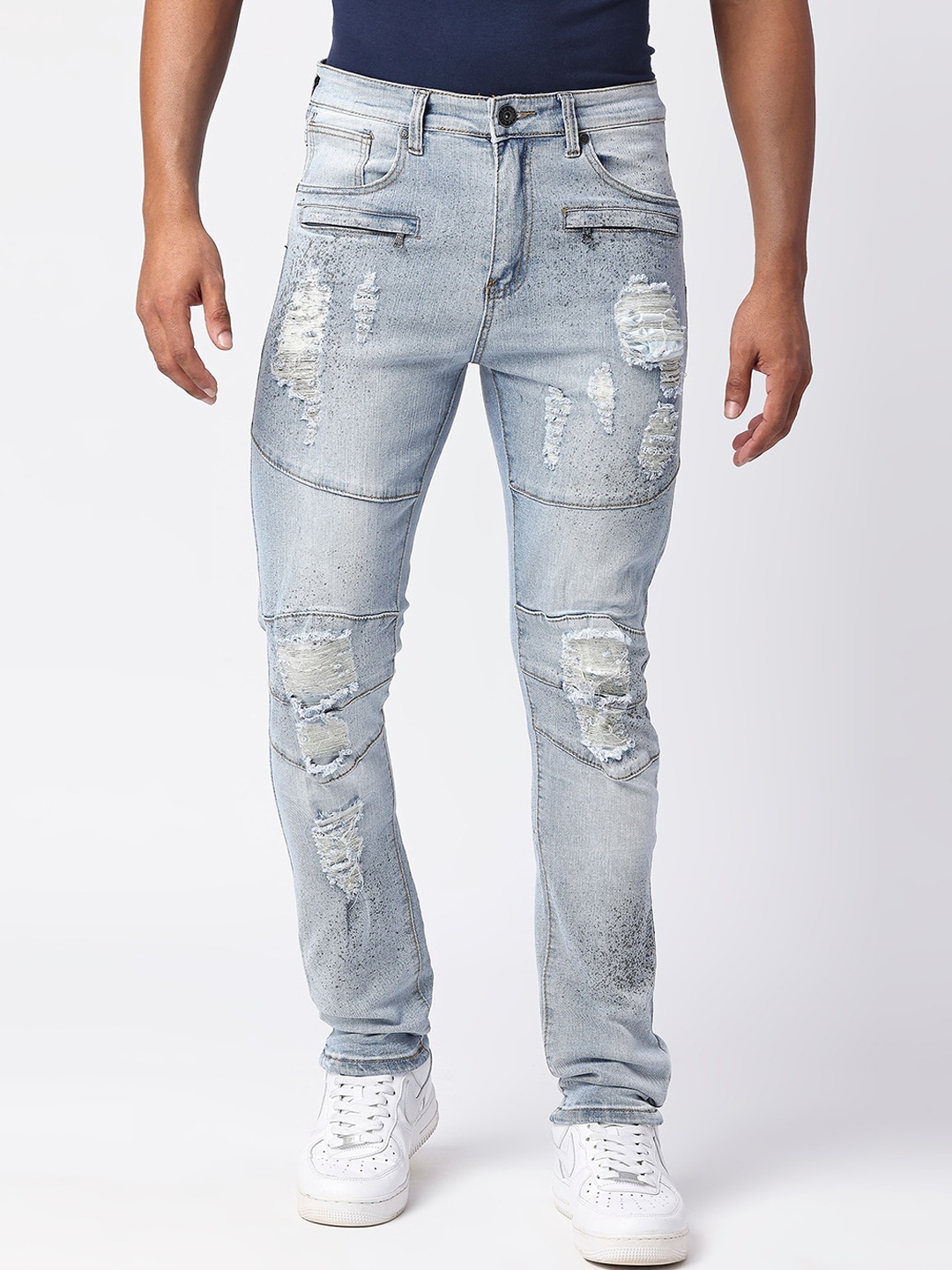 

WAIMEA Men Blue Skinny Fit Highly Distressed Heavy Fade Stretchable Cotton Jeans