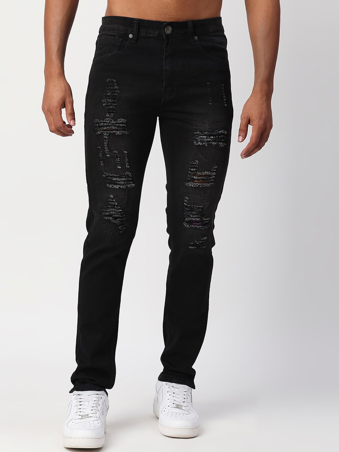 

WAIMEA Men Black Skinny Fit Highly Distressed Stretchable Cotton Jeans