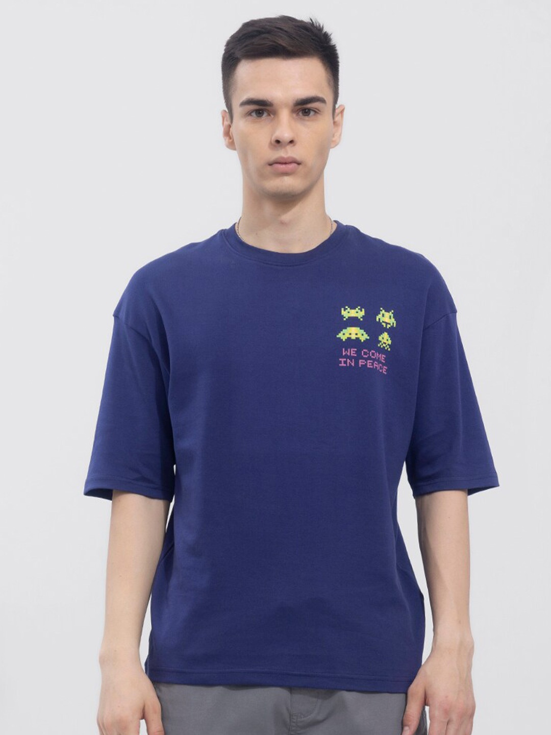 

Snitch Men Blue Cotton Oversized T-shirt
