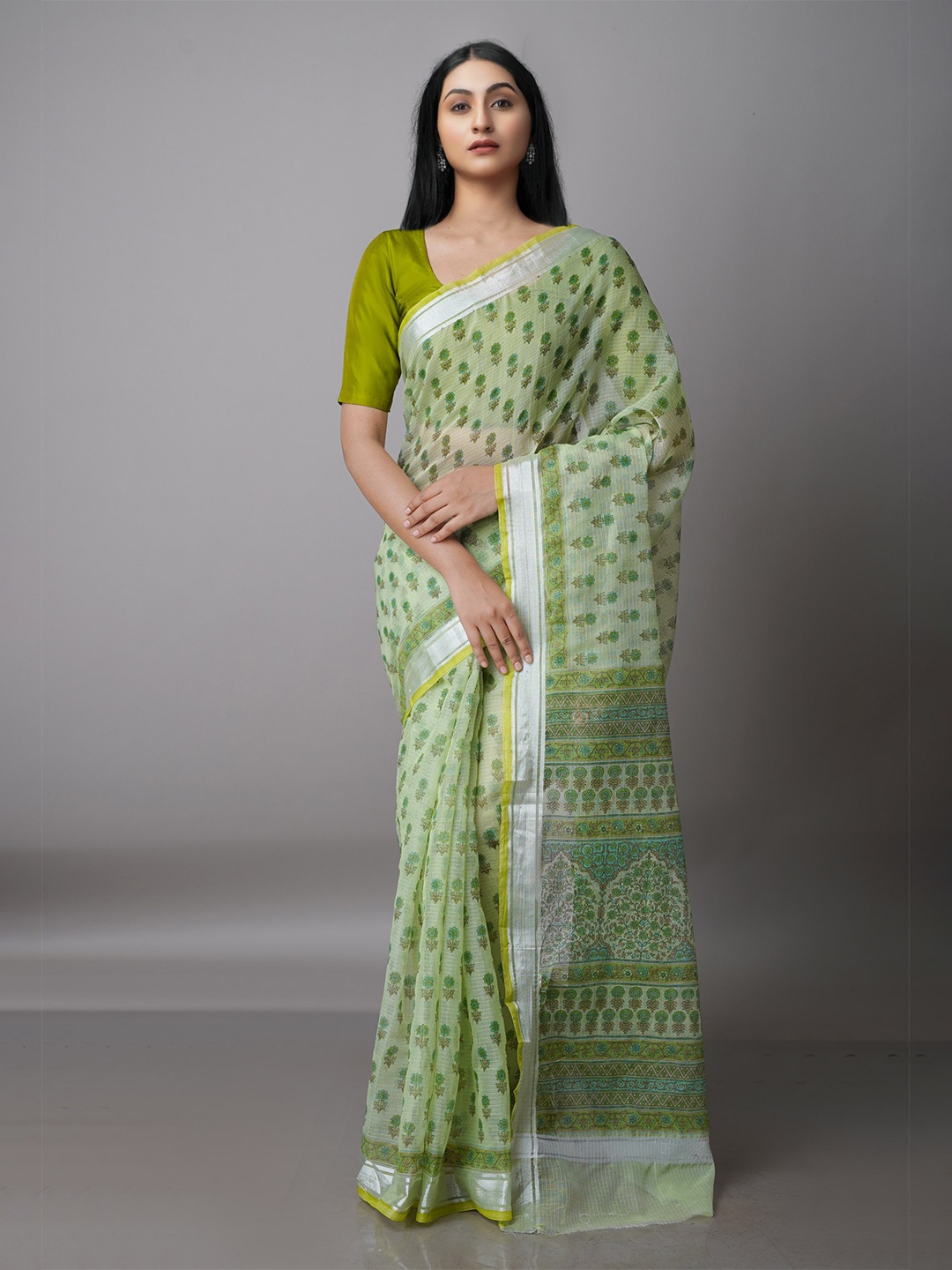

Unnati Silks Green & Brown Ethnic Motifs Pure Cotton Kota Saree