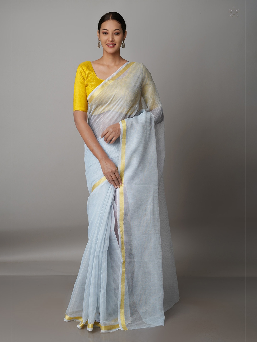 

Unnati Silks Grey & Gold-Toned Woven Design Zari Pure Cotton Kota Saree