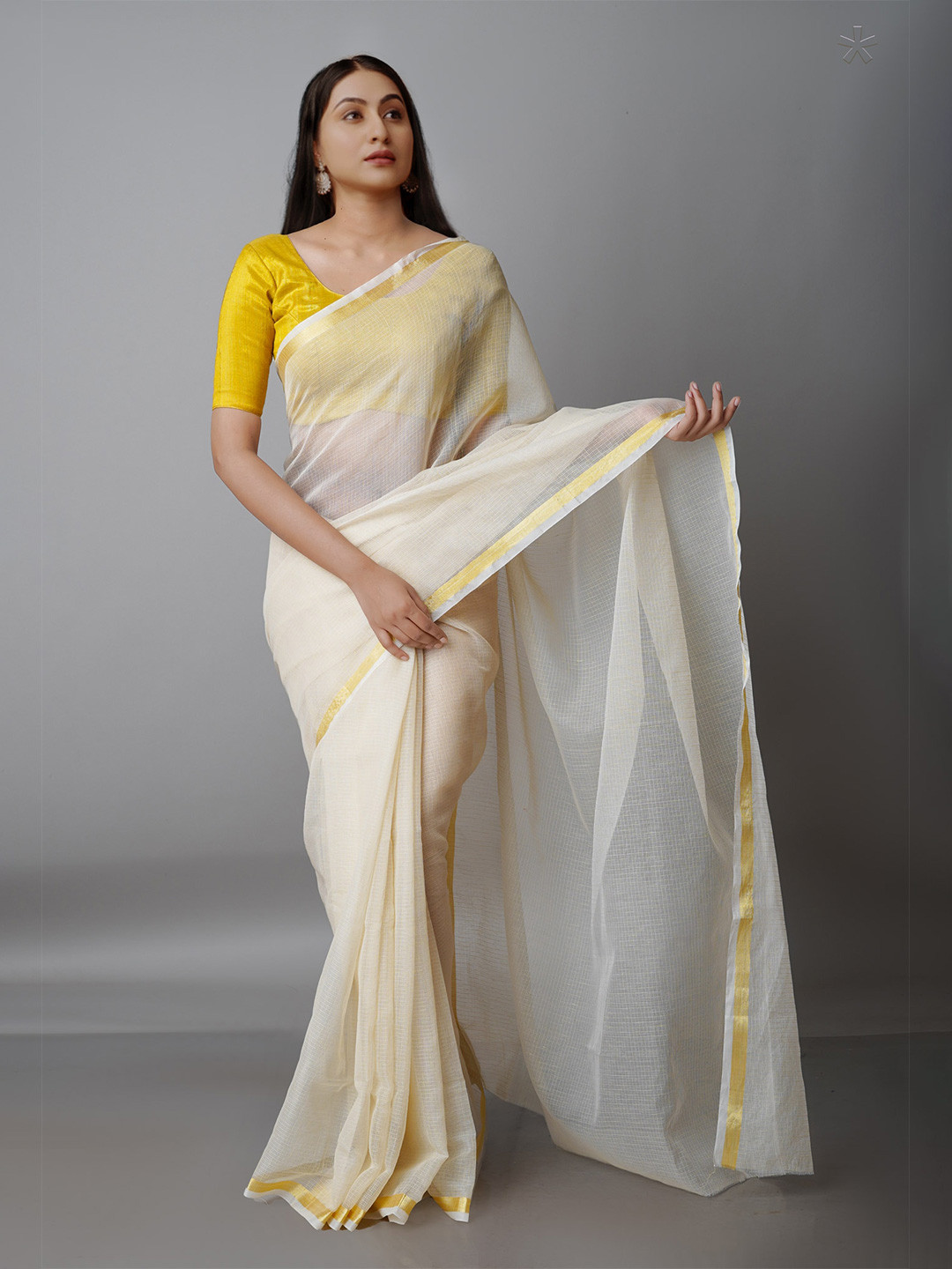 

Unnati Silks Beige & Gold-Toned Woven Design Zari Pure Cotton Kota Saree