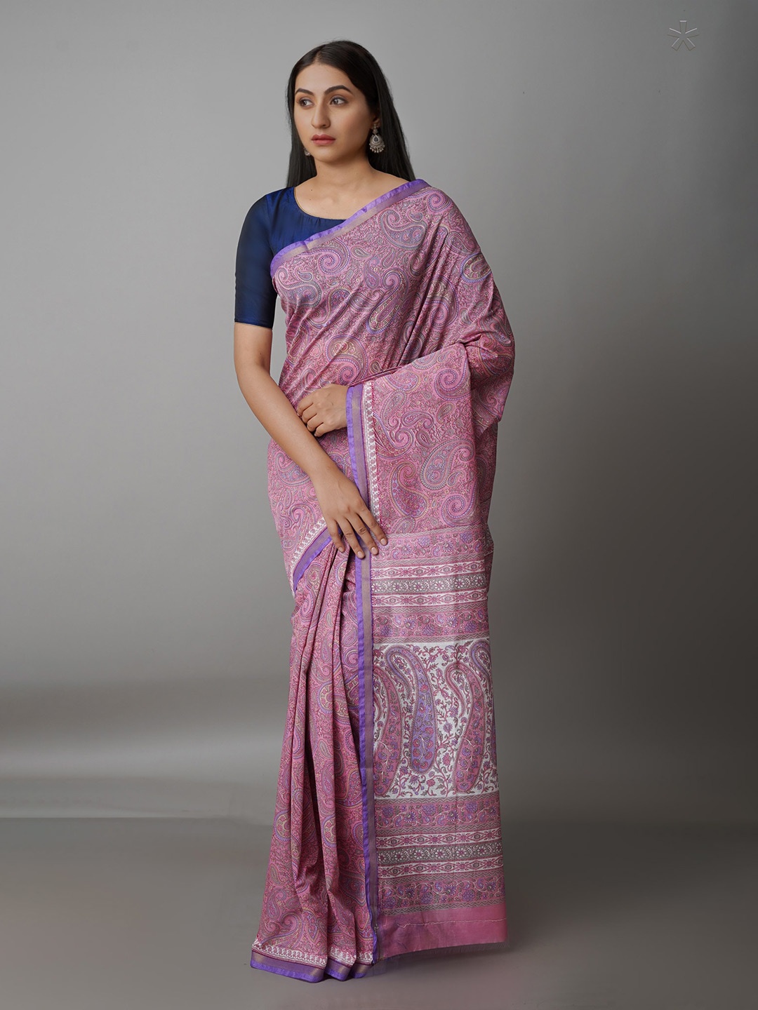 

Unnati Silks Pink & White Paisley Silk Cotton Chanderi Saree
