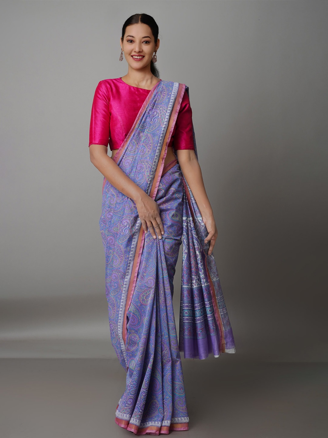 

Unnati Silks Lavender Ethnic Motifs Zari Silk Cotton Chanderi Saree