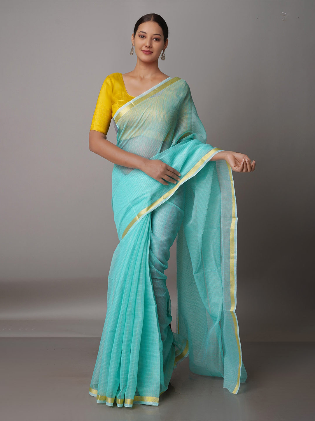 

Unnati Silks Blue & Gold-Toned Zari Pure Cotton Kota Saree