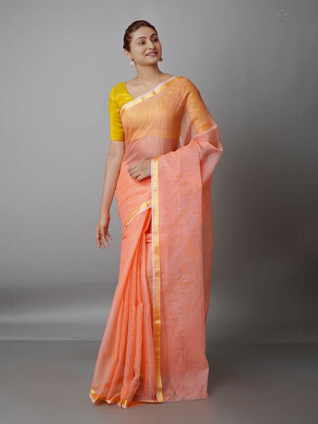

Unnati Silks Orange & Gold-Toned Woven Design Zari Pure Cotton Kota Saree