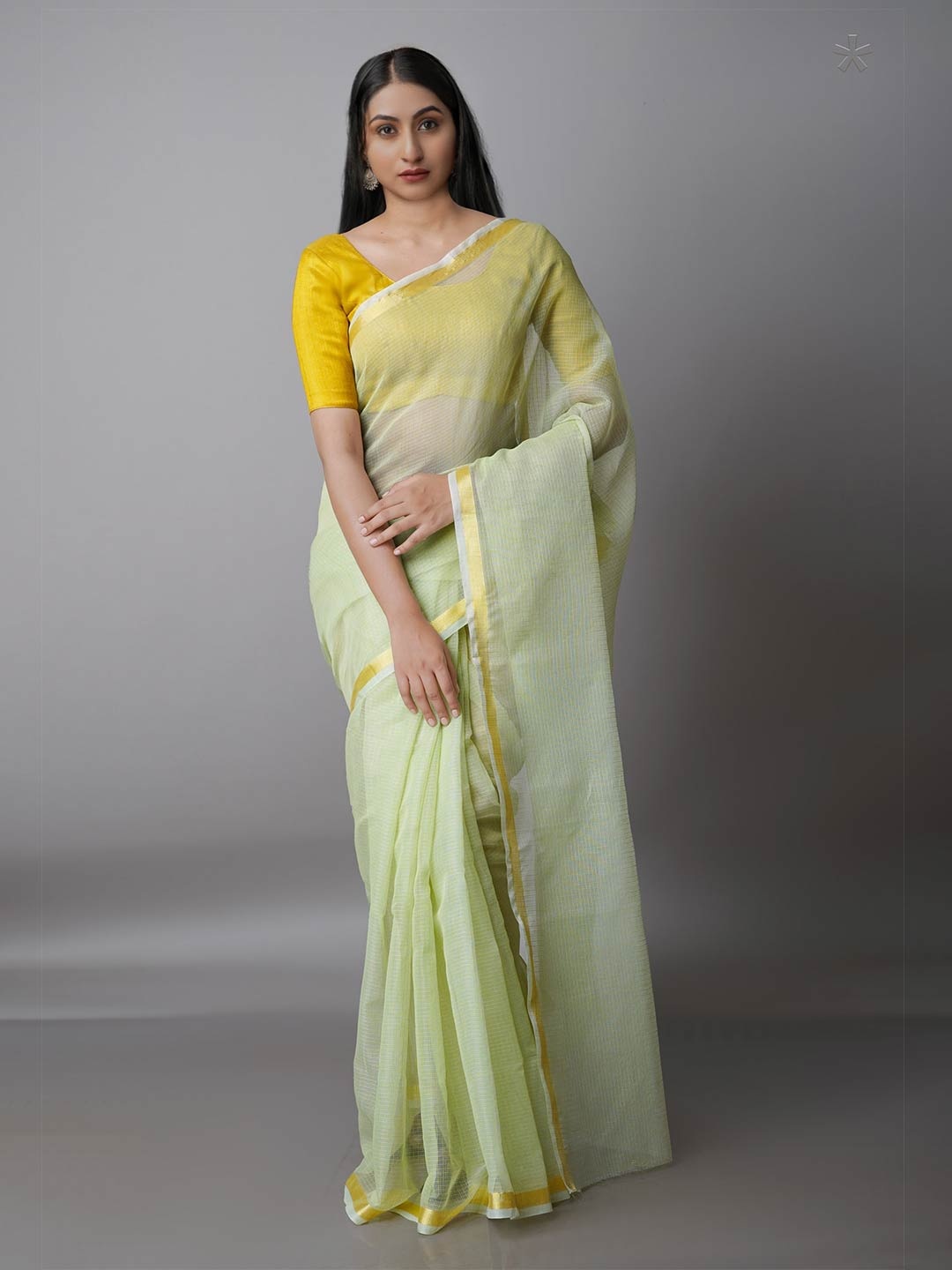 

Unnati Silks Green & Gold-Toned Woven Design Zari Pure Cotton Kota Saree